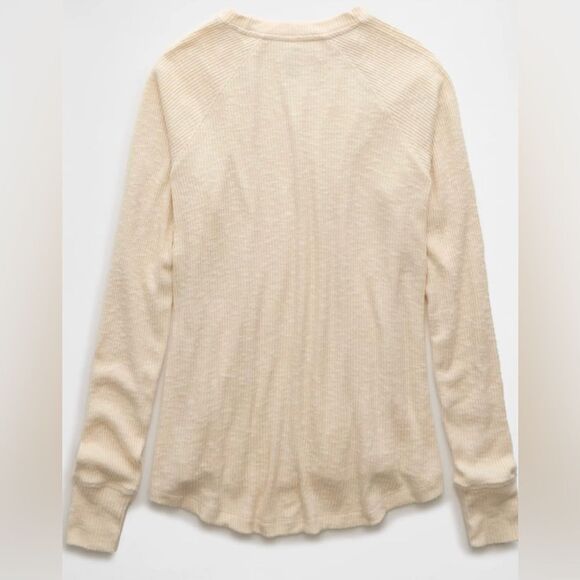 AE Heather Cream Crewneck Soft Plush Ribbed Long Sleeve Tee - Picture 4 of 16